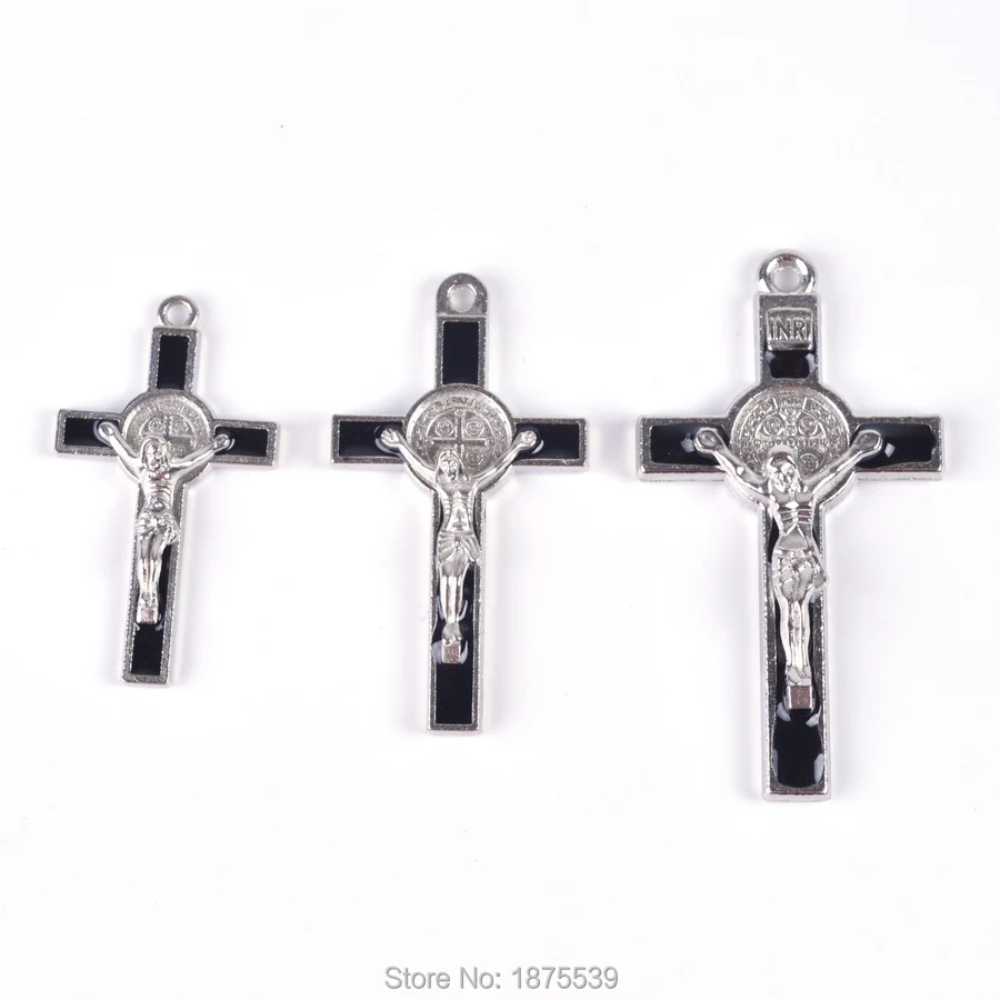 Три разных размера крест черный st benedict Подвеска Крест в ожерелье четки |