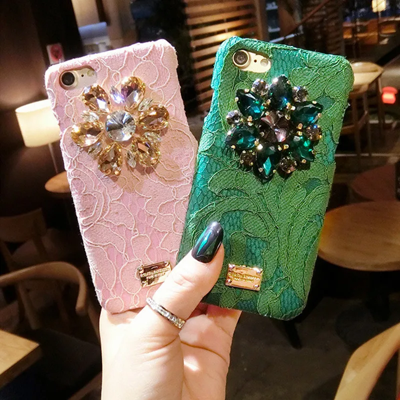 Кружевной чехол со стразами для iPhone 7 Plus/ 8/ 6 Жесткий Чехол из поликарбоната серии