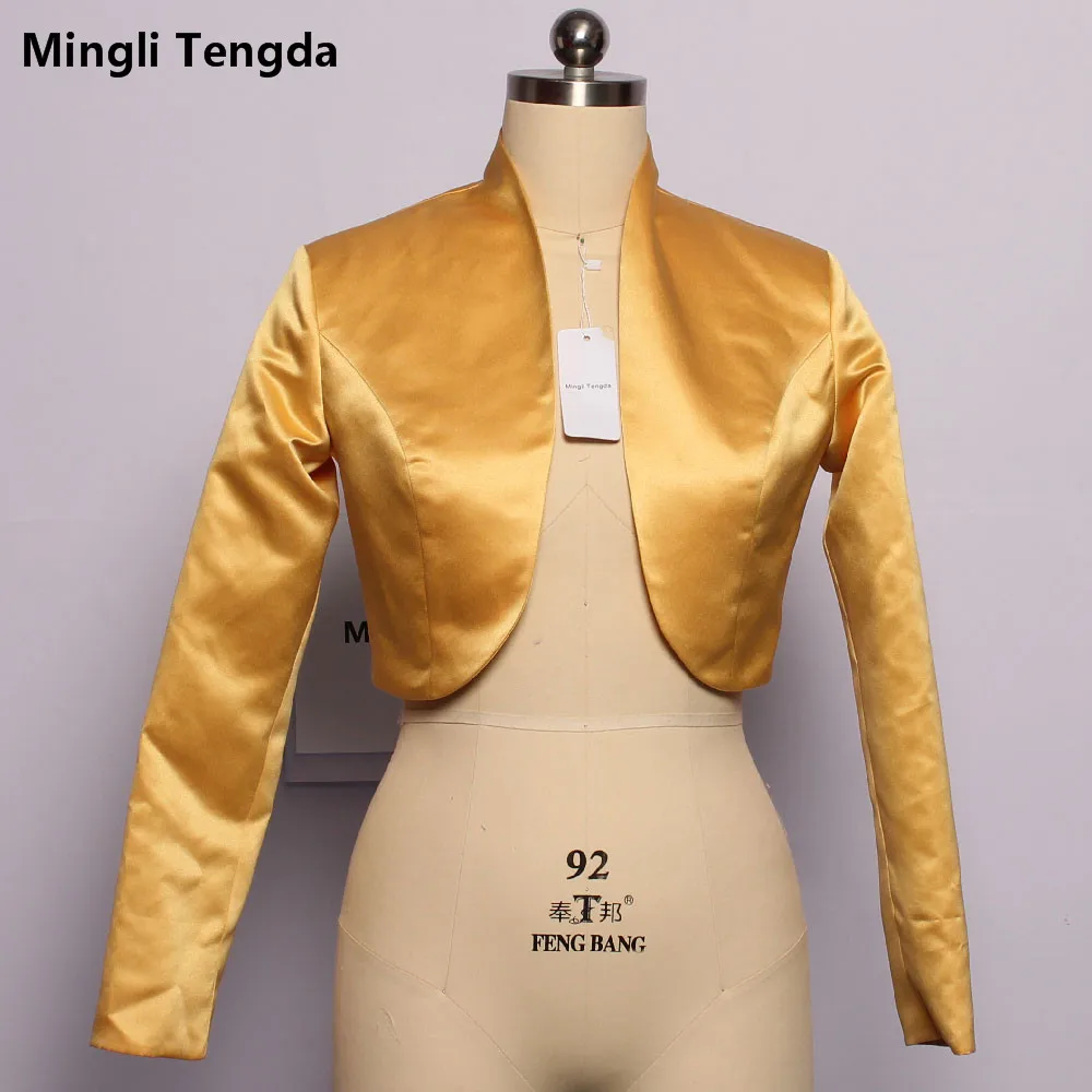 Золотой Mingli Tengda, новинка, свадебная куртка с длинным рукавом, Золотая свадебная куртка, болеро, пальто для невесты, женские кейпы Boleros Para Muje2018 - Цвет: Золотой