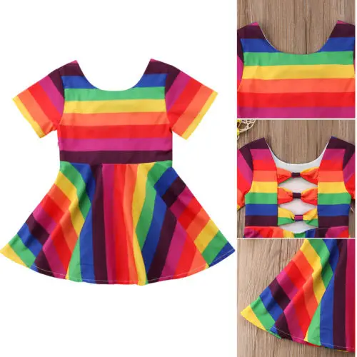 Радужное праздничное платье принцессы с короткими рукавами для маленьких