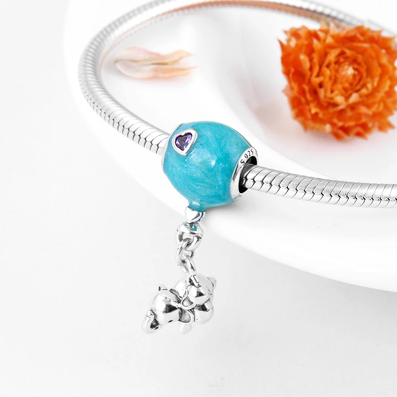 Фантазия сказка серебро 925 пробы синяя подвеска-шарик слон бусины подходят Pandora