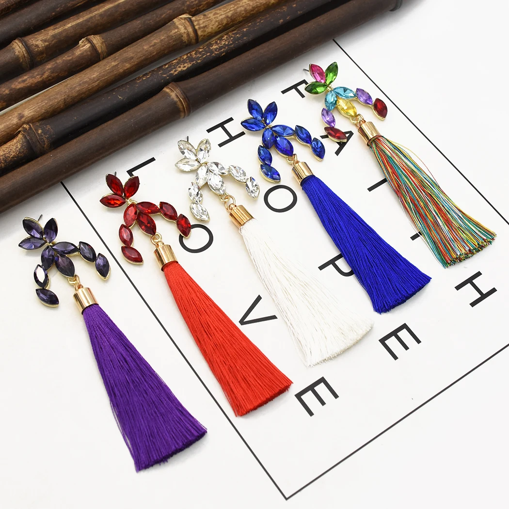 

Vintage Long Tassel Bohemian Thread Fringe Drop Earrings with Crystals for Women Wedding Bijoux Female Chinese Ethnic Jewelry.