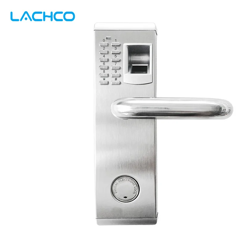 Review LACHCO  Biometric Fingerprint Electronic Door Lock Password Keypad Key Stainless Steel Latch Bolt Smart Code Lock  L16074BS