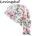 LOVINGSHA для девочек банданы с цветочным принтом для женщин в стиле хип-хоп Тюрбан кепки головные уборы леди сельских шапки Женская мода платок полиэстер HD008 - фото