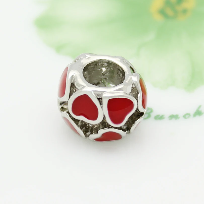 Free shipping Red hand enameled heart love metal alloy bead charm Fit Pandora Bracelet | Украшения и аксессуары