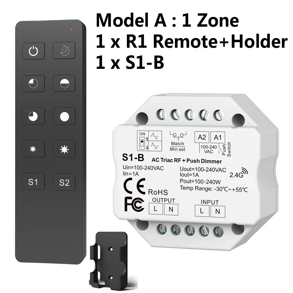 Model A Симистор светодиодный диммер AC 220V 230V 110V Беспроводной РЧ с регулируемой яркостью кнопочный переключатель с 2,4G пульт дистанционного управления для одного Цвет светодиодный лампы - Цвет: Model A