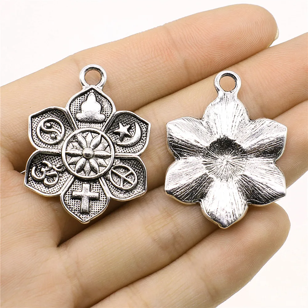 WYSIWYG 2 шт. амулеты Religion Buddha Cross Om Taoist Peace Islam античное серебро 28x36 мм религиозные