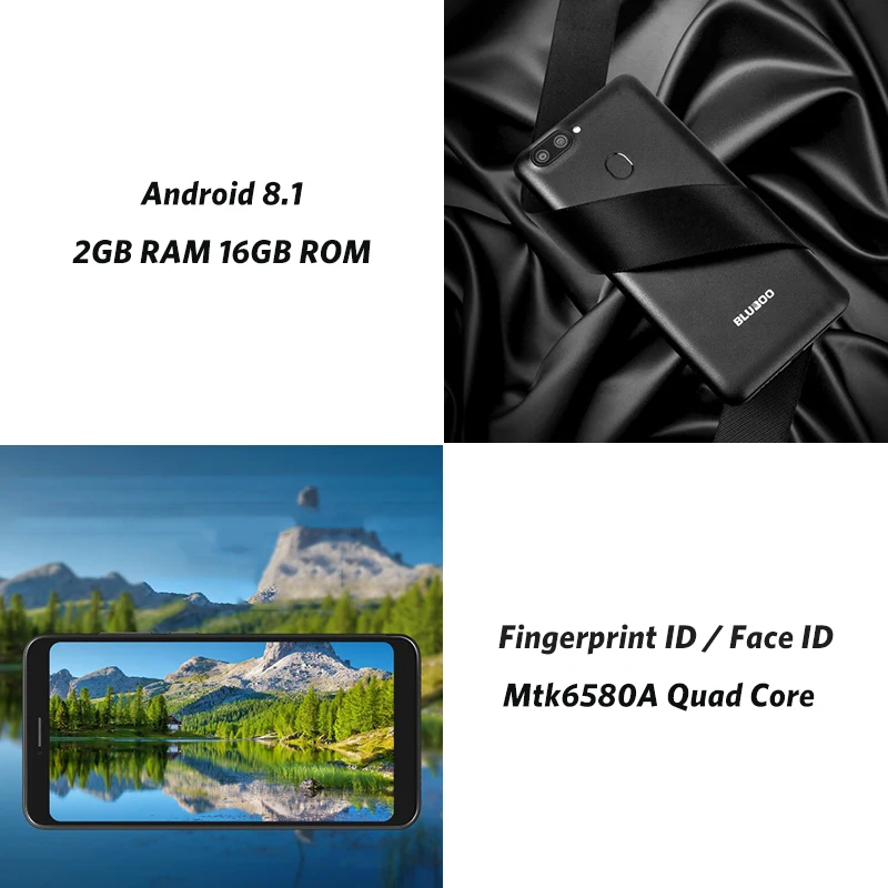 Bluboo D6 5.5 inch 18:9 Screen Smartphone Android 8.1 8MP Dual Camera 2GB RAM 16GB ROM MTK6580A 2700mAh Face ID Mobile Phone | Мобильные