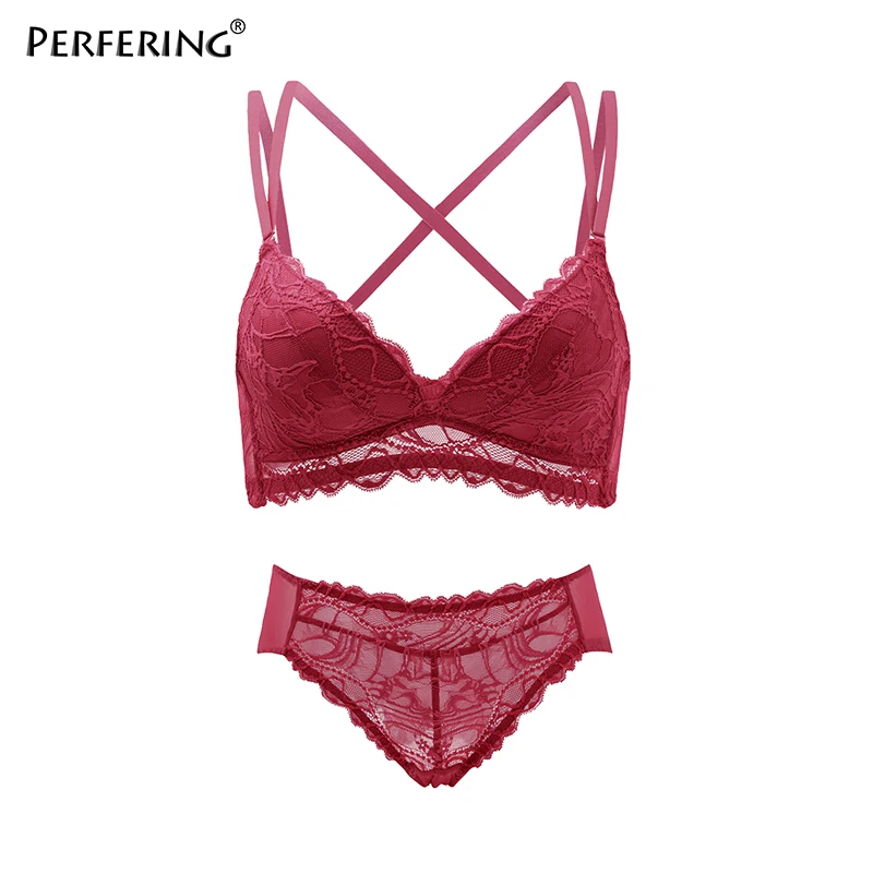 WINE RED BRA SET Perfering пуш-ап бюстгальтер наборы кружевной сексуальный бюстгальтер без косточек бесшовный бюстгальтер бюстгальтеры для женщин без косточек модное нижнее белье дамское белье - Цвет: WINE RED BRA SET