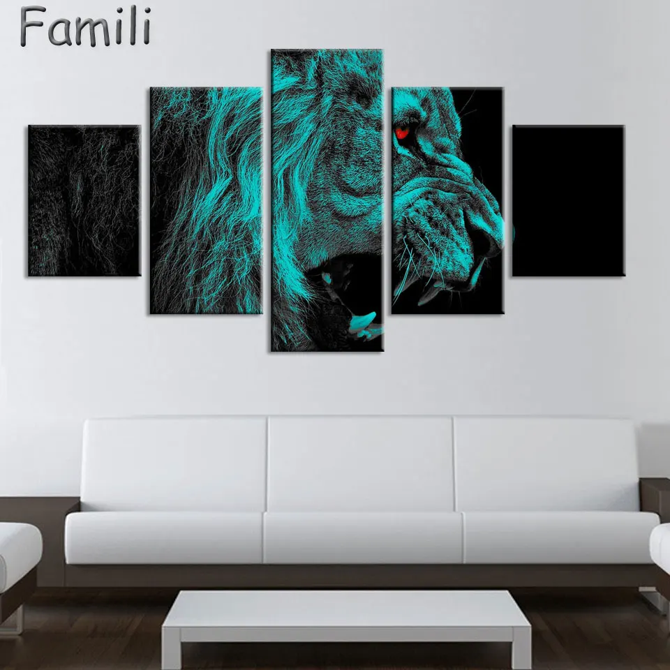 5 панелей Холст Картина животное лев картина Moder украшение дома для гостиной