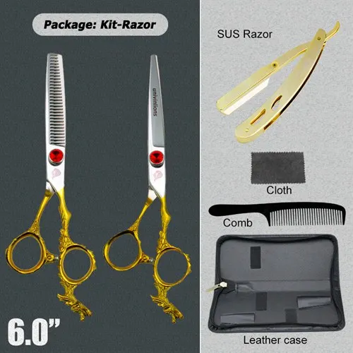 6030-RAZOR 5,5/" золотые ножницы univinlions ножницы для волос японская Парикмахерская Ножницы парикмахерские принадлежности Парикмахерские ножницы - Цвет: 6030-RAZOR
