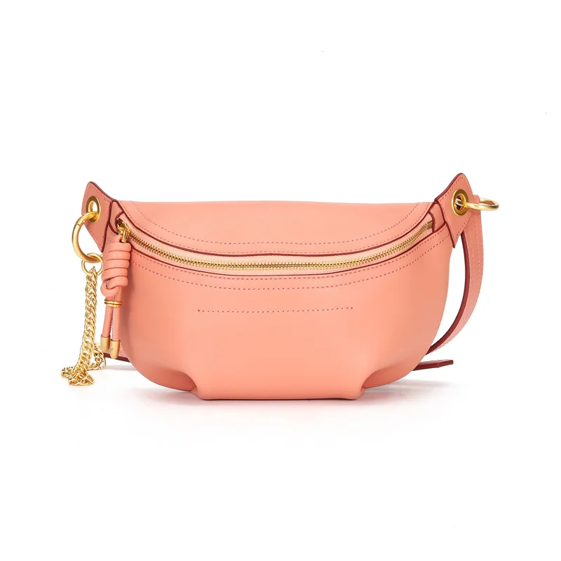 pink BRIGGS Waist Packs Genuine Leather Crossbody Bags For Women Chest Bag Luxury Handbags Women Bags Designer Ladies Purse - Цвет: pink
