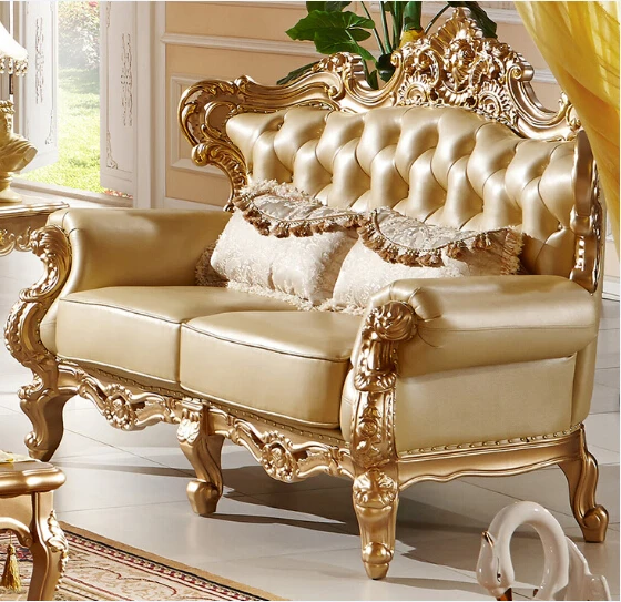 Диван в античном стиле золотого цвета KT1037 | Мебель