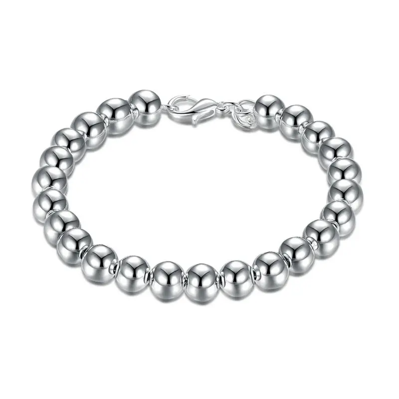 Браслет цепочка с бусинами серебро 925 пробы 8 мм|bracelets for|buddha bead braceletbeads bracelets for women |