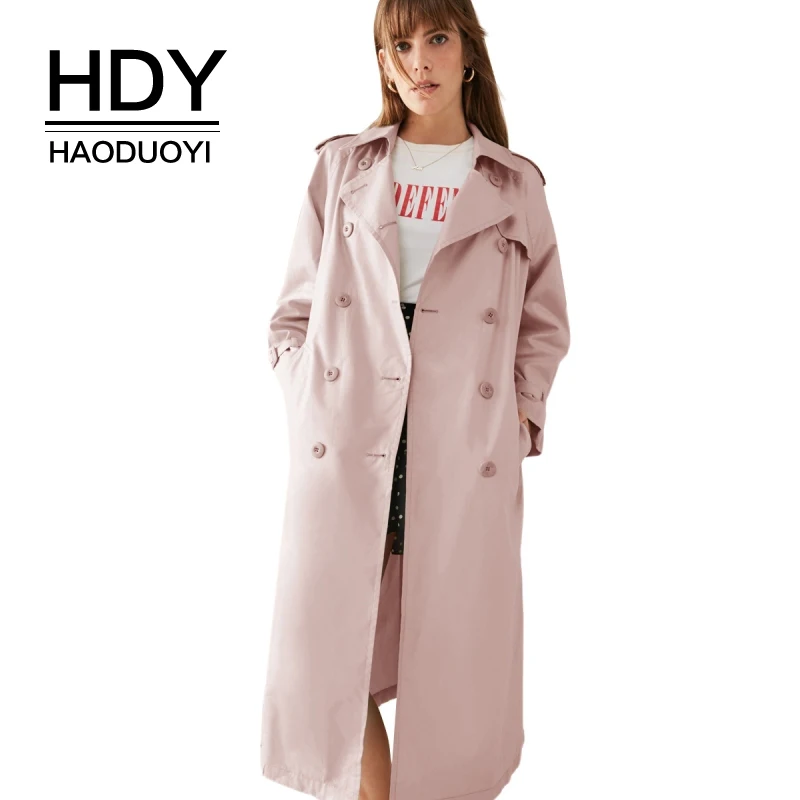 HDY Haoduoyi 2019 Модный женский двубортный тренч однотонный плащ на осень