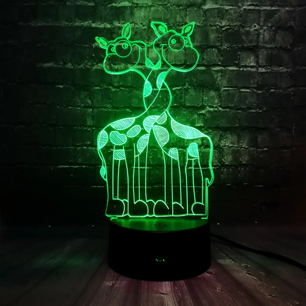 Новый двойной Жираф 3D эффект животных LED 7 цветов USB базовый заряд для детской