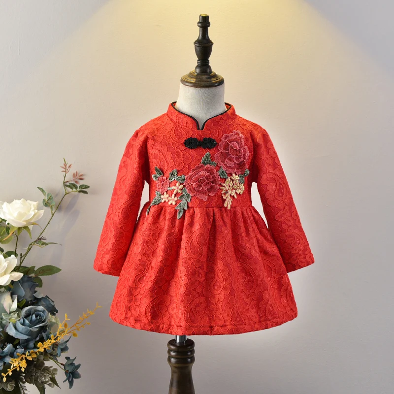 

Новинка зимы 2017, детское платье с кашемировым узором для девочек, китайская детская одежда, детское кружево с длинными рукавами