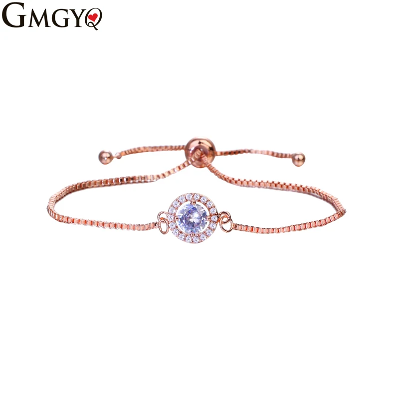 

GMGYQ Pulseras Mujer Moda AAA Round Cubic Zirconia Rose Gold Adjustable Bracelets For Women Best Selling 2018 Products