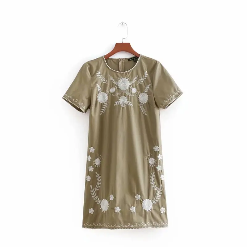

Casual Lady Floral Embroidery Mini Dress Fashion Women O Neck Short Sleeve Vestidos D1863