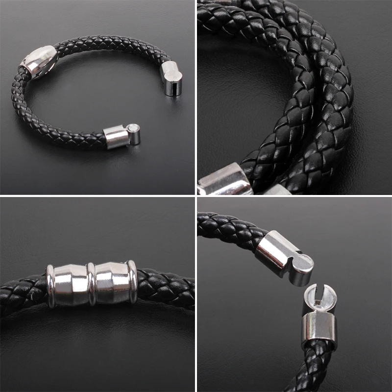 Handmade Round Snake Woven Leather Bracelet Men Stainless Steel Watch Accessories perle armbanden voor vrouwen pulseras | Украшения и