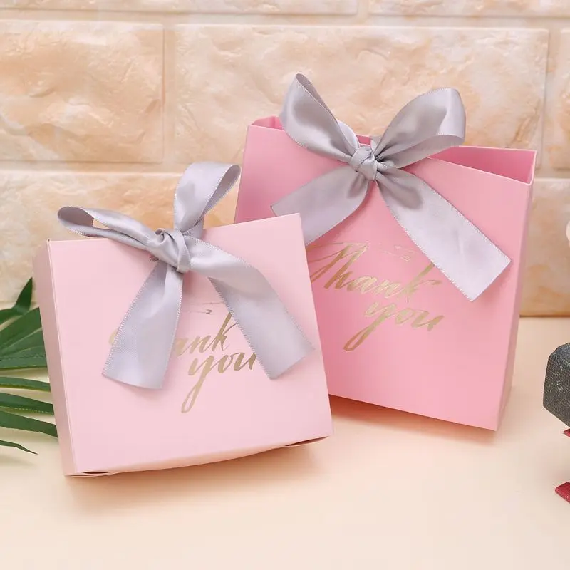 5Pcs Thank You Paper Candy Chocolate Cake Boxes Package Gift Bag Wedding Party Favors with Ribbon | Дом и сад