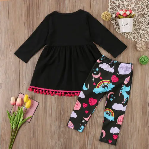 Long Sleeve Cute Animal Kids Baby Girls Outfits Clothes T-shirt Tops Dress+Long Pants 2PCS Sets |