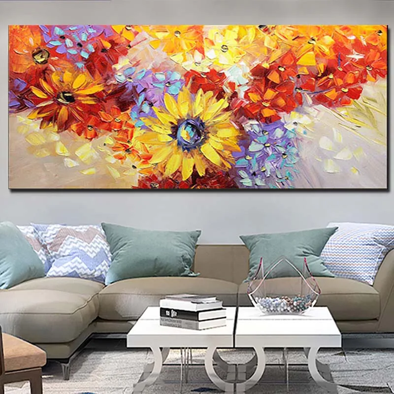 

Handmade Abstract Impasto Flower Canvas Oil Painting Flower Wall Picture Living Room Home Art Wall Decoration drop shipping
