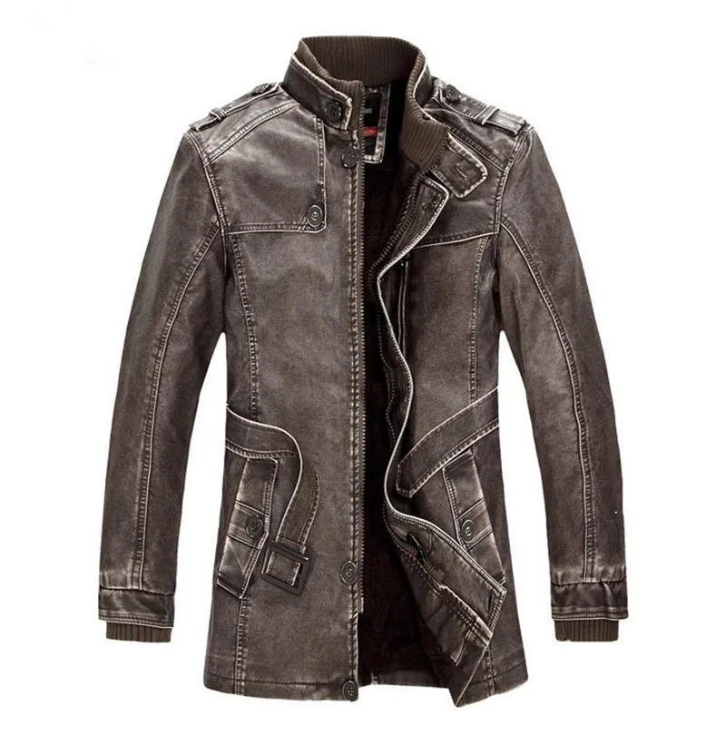 Hot High quality winter men's coat warm jacket Retro leather Plus velvet motorcycle windproof PU | Мужская одежда