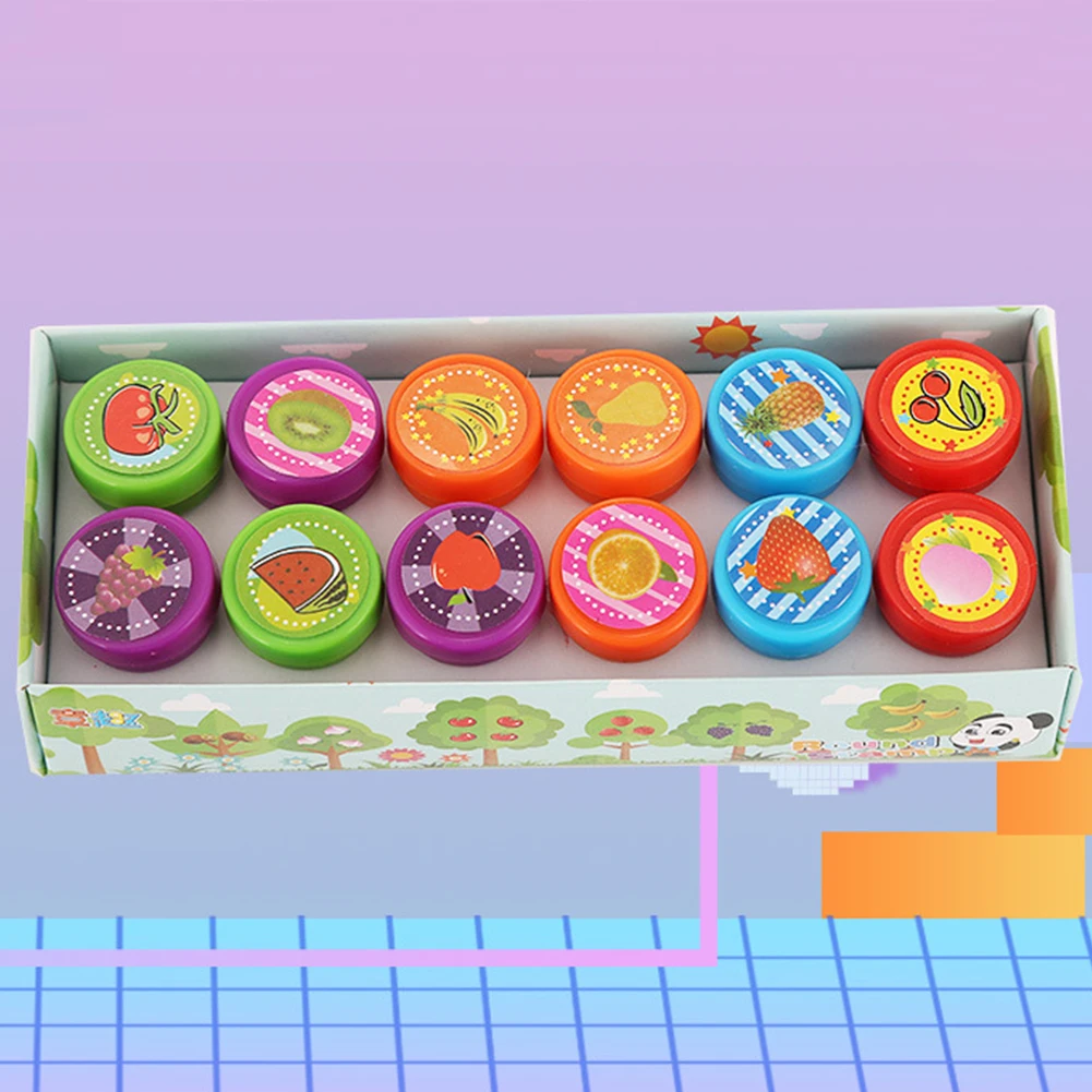 12pcs/lot New Arrival Children Stamps Toy Environmentally Friendly Painting Ink pad Toy Scrapbooking Cartoon Seal Stamps Toys