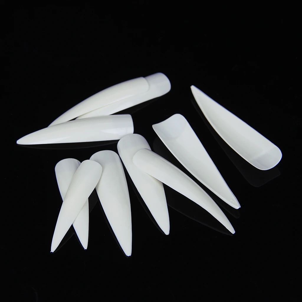 Длинные накладные ногти на шпильках французский салон акриловый маникюр