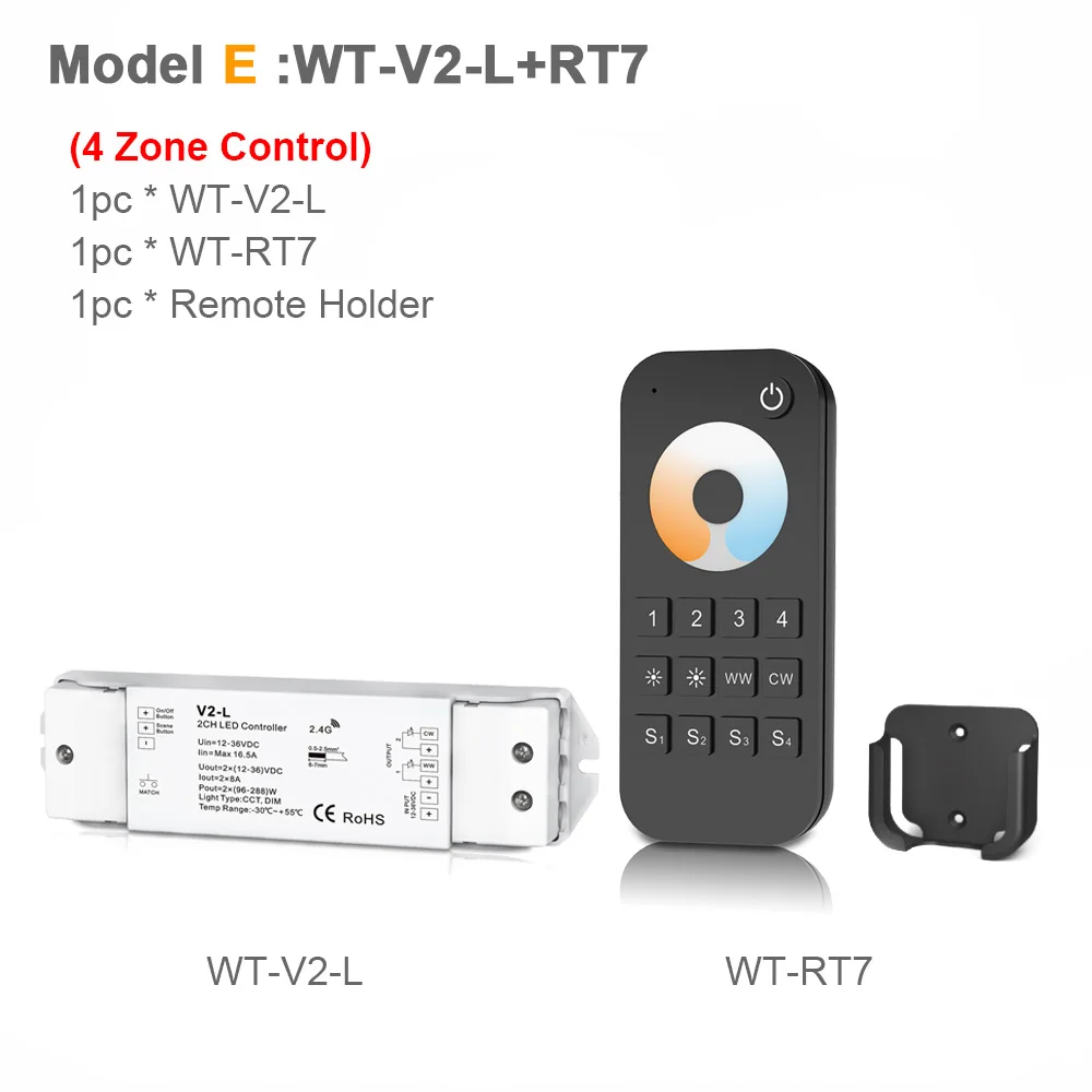 Model E Светодиодный диммер CCT 12 В 24 в 36 в RF беспроводной 2,4G пульт дистанционного управления Smart Wifi 2CH WW CW Светодиодный контроллер для CT одноцветная Светодиодная лента V2-L - Цвет: Model E