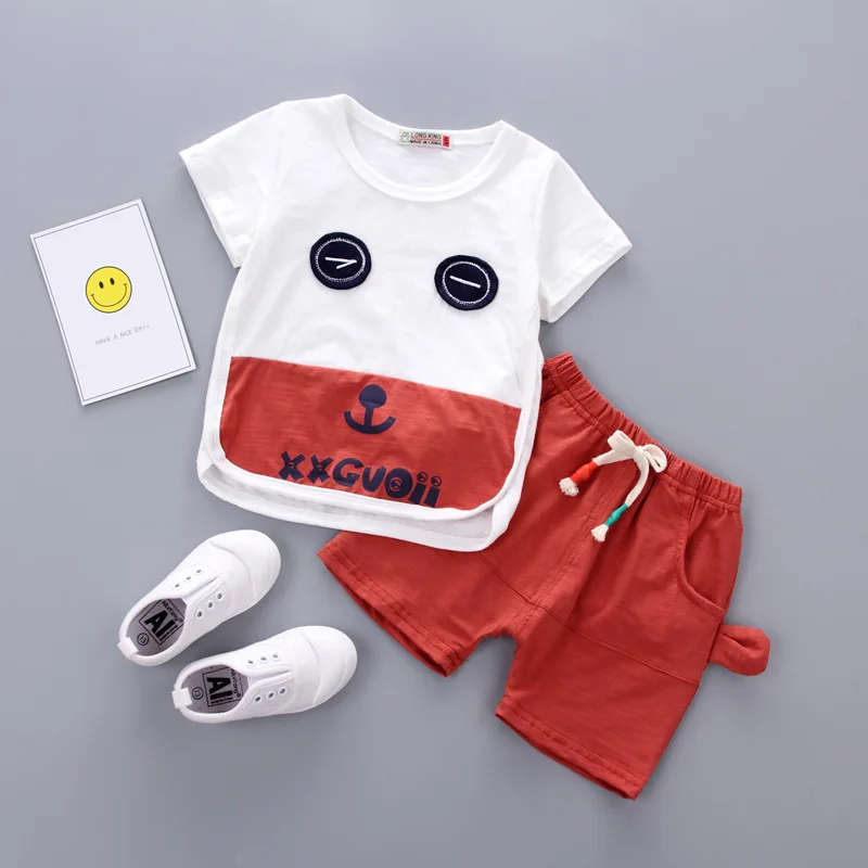 2019 Summer Baby Boys Clothing Sets Cartoon Cute Eyes Short Sleeve T-shirt + Drawstring Shorts Suits fashion Infant Kids Clothes |