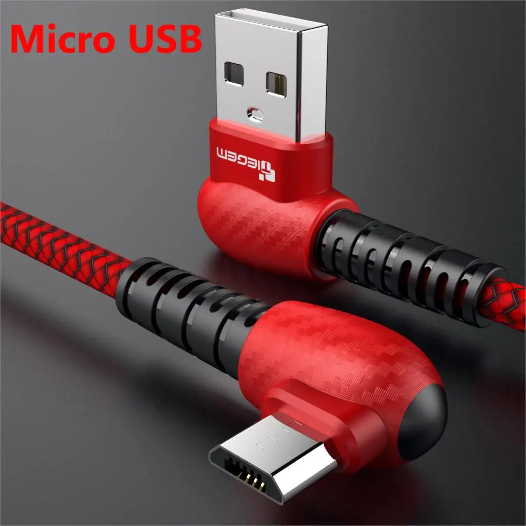 TIEGEM 90 градусов USB кабель для iPhone X XS MAX XR 8 7 6 5 6s 5S Plus SE Быстрая зарядка кабель для мобильного телефона зарядное устройство USB кабели для передачи данных - Цвет: For Micro Red
