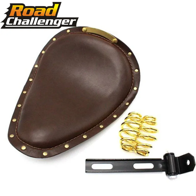

Brown Leather Vintage Front 3" Spring Bracket Solo Seat Cover For Harley Sportster 883 XL1200 72 48 Bobber Chopper Custom cafe