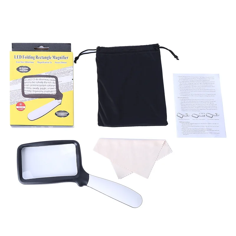 2х ручной складной с 5 ультра-яркий светодиодный для чтения 2X акриловый объектив прямоугольное увеличительное стекло для пожилых людей, книга