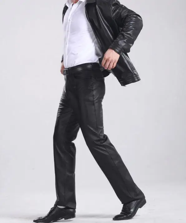 Утолщенные мужские мотоциклетные кожаные брюки флисовые свободные из
