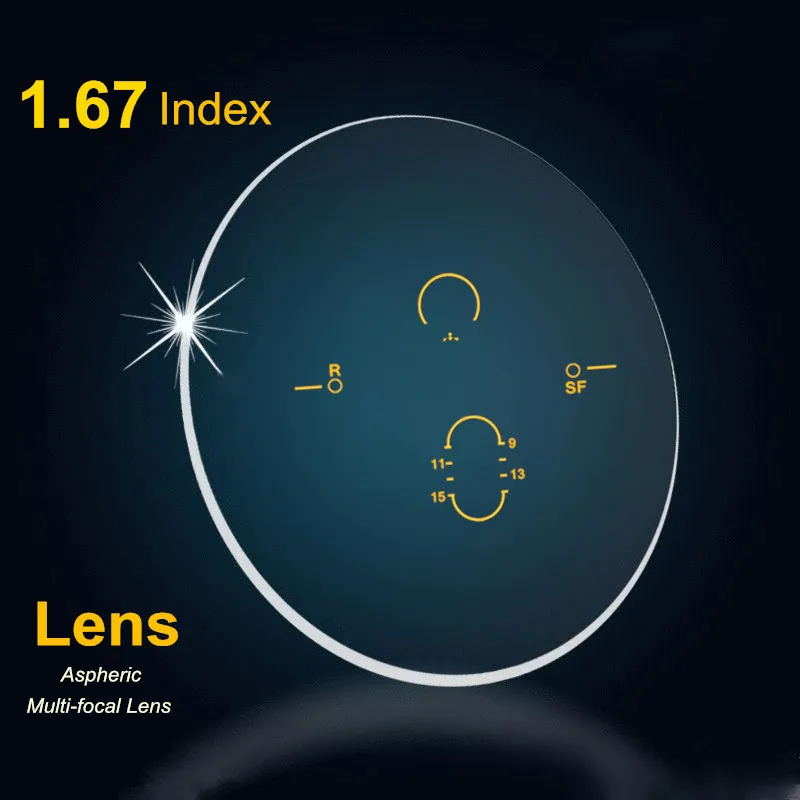 1.67 Index Interior Progressive Lenses Free Form Multi Focal Lens Aspheric Resin Prescription Lenses With Green Coating 2PCS
