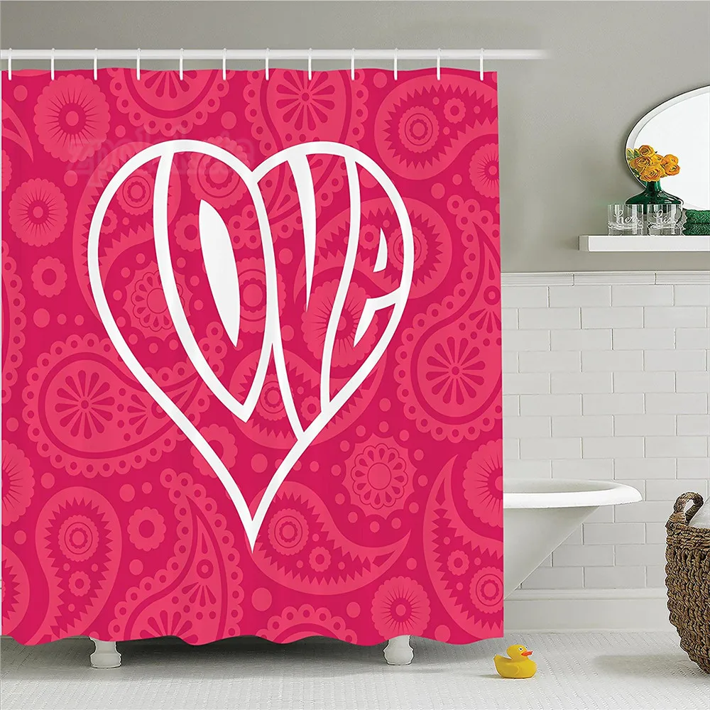Groovy украшения душевая занавеска в комплекте большое сердце с этническим фоном