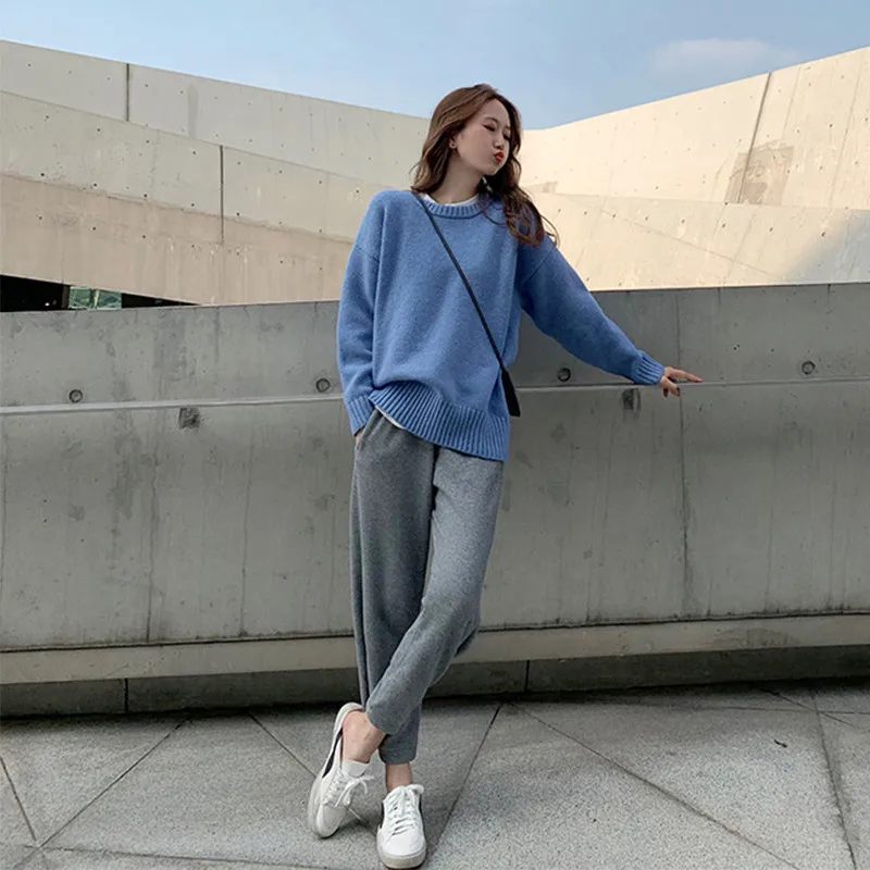 

Spring and Autumn Women's Fashion Set New Casual Loose Lazy Wind Sweater + Harem Pants Two-Piece Set AL181102