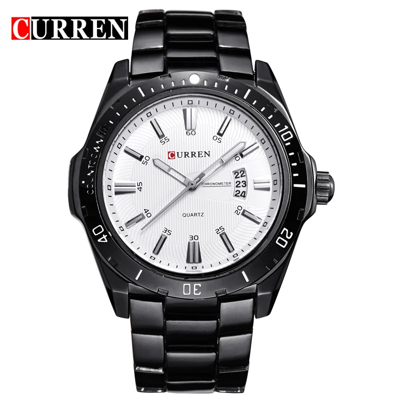 black white Новые мужские часы s Лучший люксовый бренд CURREN Мужские полностью стальные часы кварцевые часы Аналоговые водостойкие спортивные армейские военные наручные часы - Цвет: black white