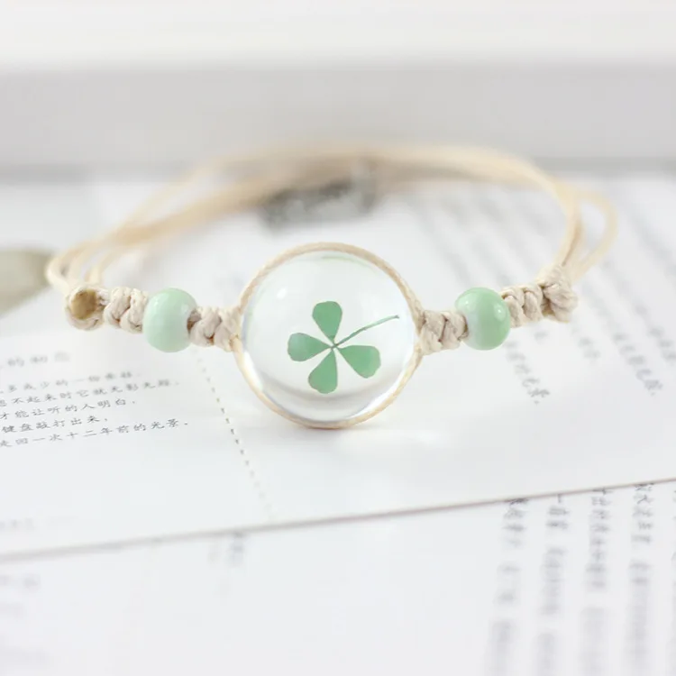 Four-leaf clover Lidavi Boho винтажный очаровательный браслет, браслет с кристаллами, стеклянный шар, Женский плетеные многослойные кожаные браслеты, счастливый лист клевера - Окраска металла: Four-leaf clover