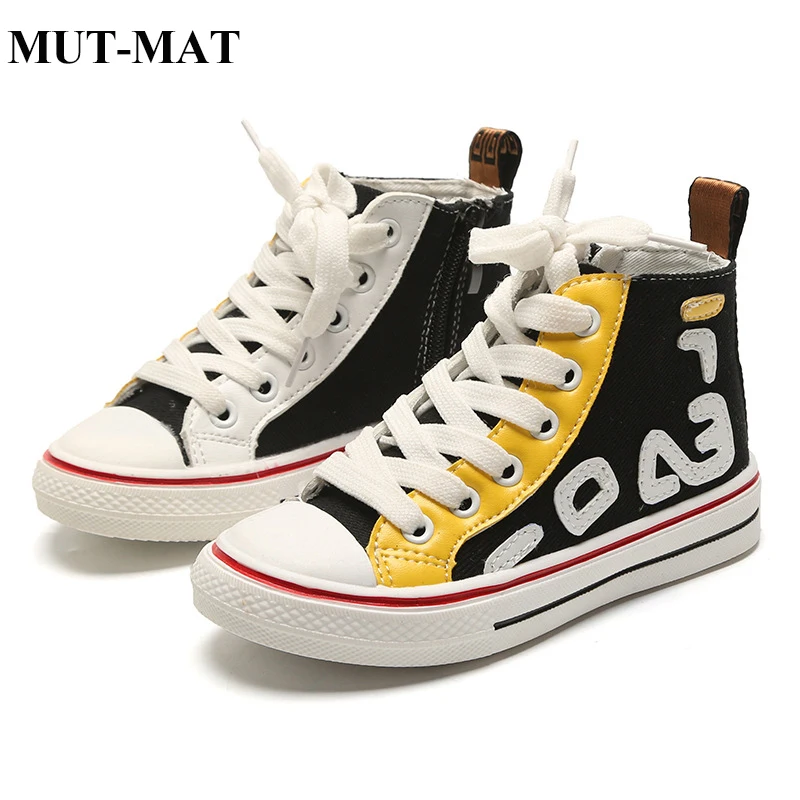 Children's canvas shoes boys 2019 autumn new color matching children's girls side zipper high help | Детская одежда и