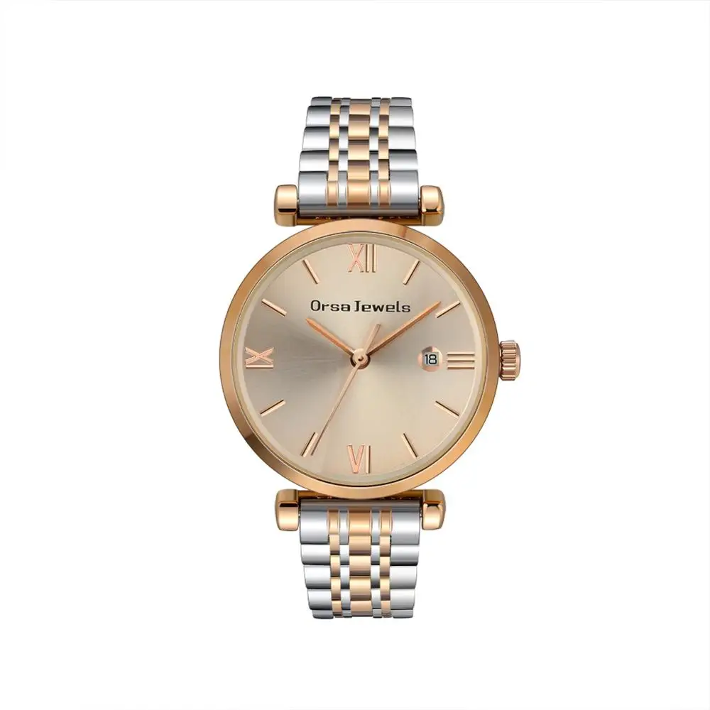 Gold Plate ORSA JEWELS Luxury Men Quartz Watch 316L Stainless Steel Band Women Wristwatch Waterproof Casual Business Brand Watches OOW12 - Цвет: Gold Plate