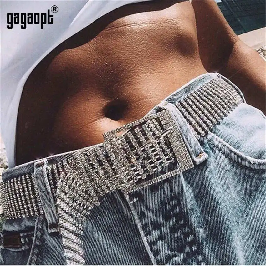 Gagaopt сексуальные полностью Стразы, ремни для женщин, роскошные серебряные широкие пояса, блестящие вечерние пояса для девочек, для ночного клуба, с кристаллами - Окраска металла: Silver