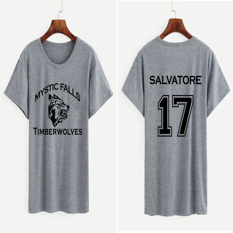 Летние Повседневное Salvatore 17 футболка Для женщин год рождения вампира Дневники