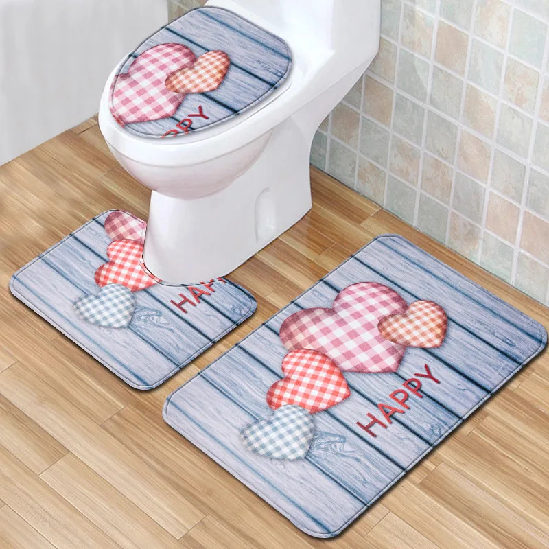 T New Starfish Shell 3 Piece Bathroom Set Rug Anti Slip Bath Rug Toilet Mats Carpet Set for Home Decor Printing Doormat