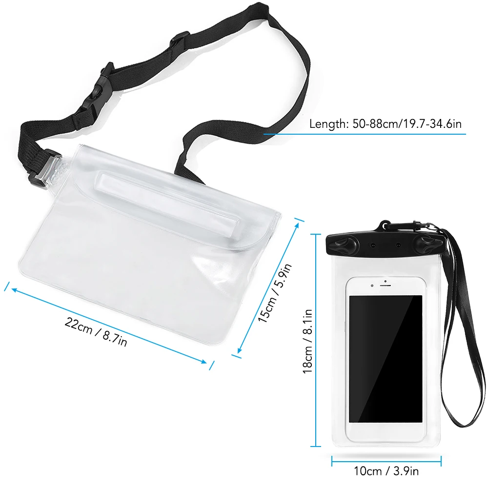 

2pcs Waterproof Swimming Bag and 1pc Phone Case Set Boating Swimming Dry Bag Fishing Kayaking Drifting Hiking Shoulder Backpack