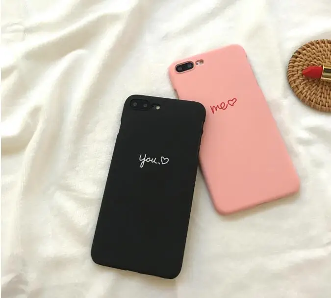 MYSUN Pink Me Black You love Heart shape Lovers PC жесткий чехол для телефона Fundas Coque для iphone 6 S 7 7Plus 6 S 6Plus 8 8Plus X