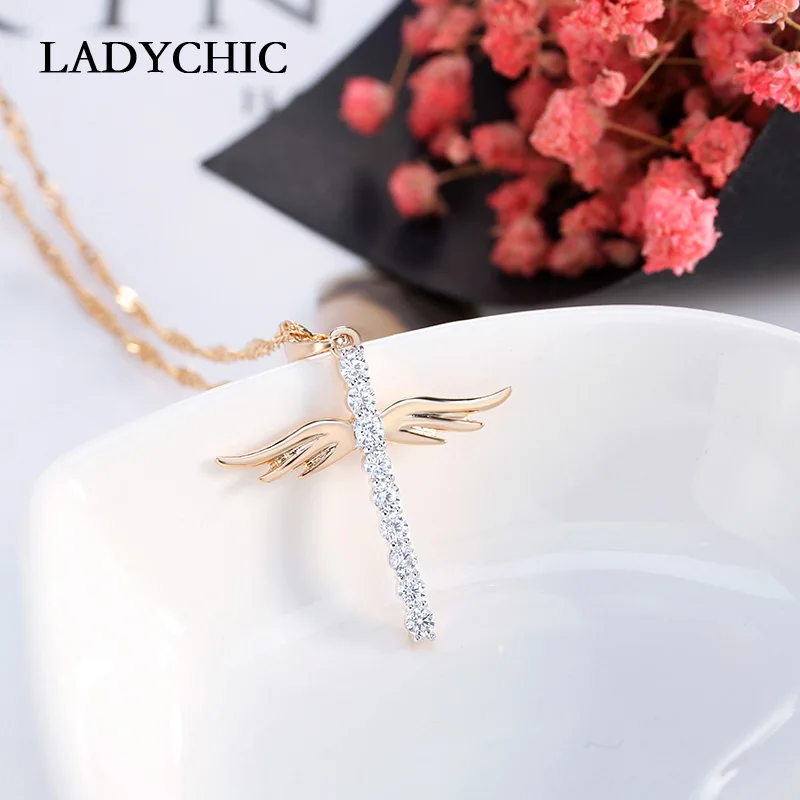 Женское ожерелье с подвеской Крылья Ангела LADYCHIC кулоном в виде креста