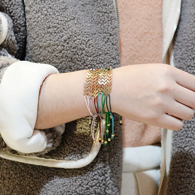 BOJIU Регулируемый веревочный браслет ручной работы для женщин нить Золотой Цвет